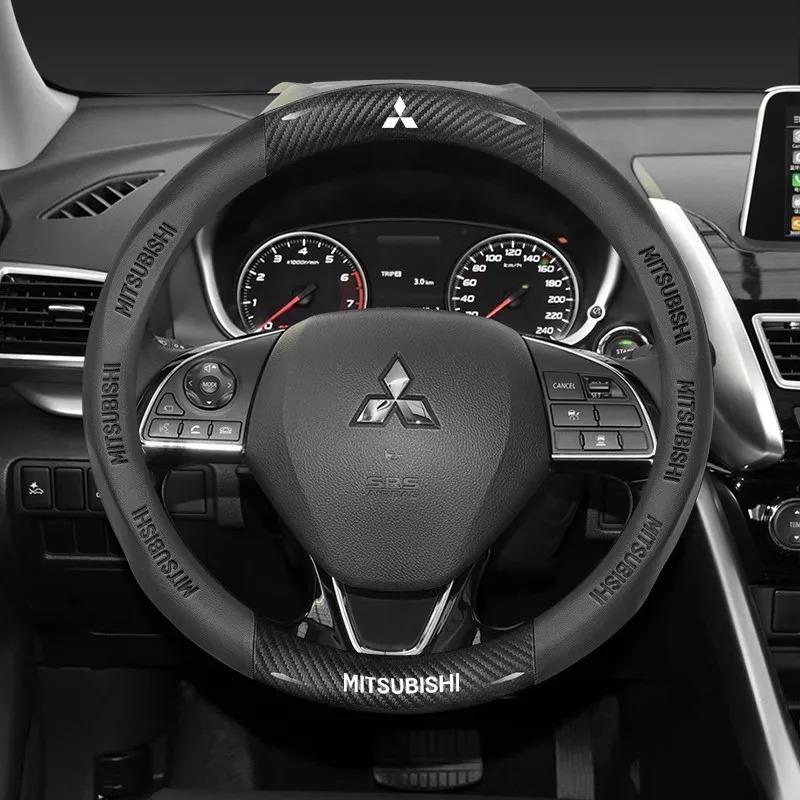 For Mitsubishi Outlander Pajero Asx Colt Lancer EX Evolution L200 Triton RALLIART Car Carbon Fiber Leather Steering Wheel Cover