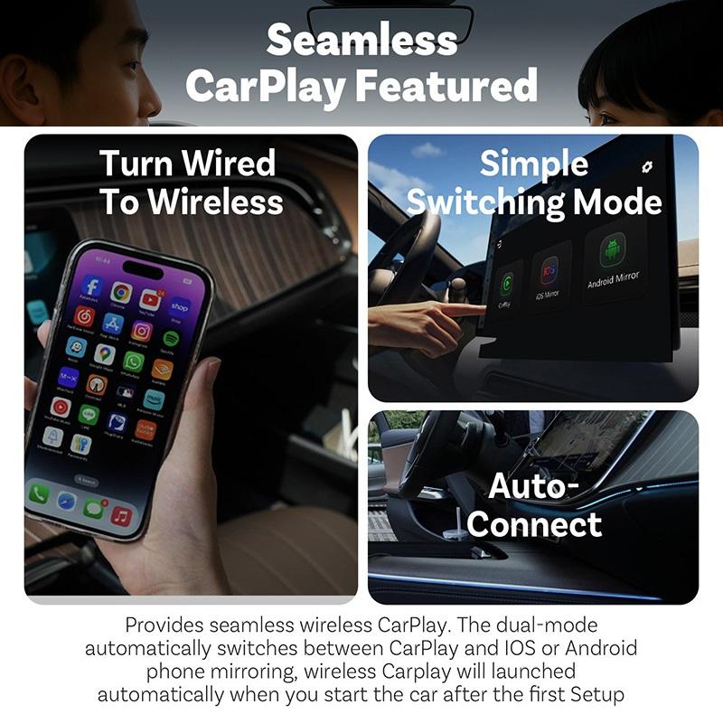 Wireless Car Adapter for CarPlay, MirrorTouch Two-Way Control, Plug & Play, for In-Car Multimedia Systems