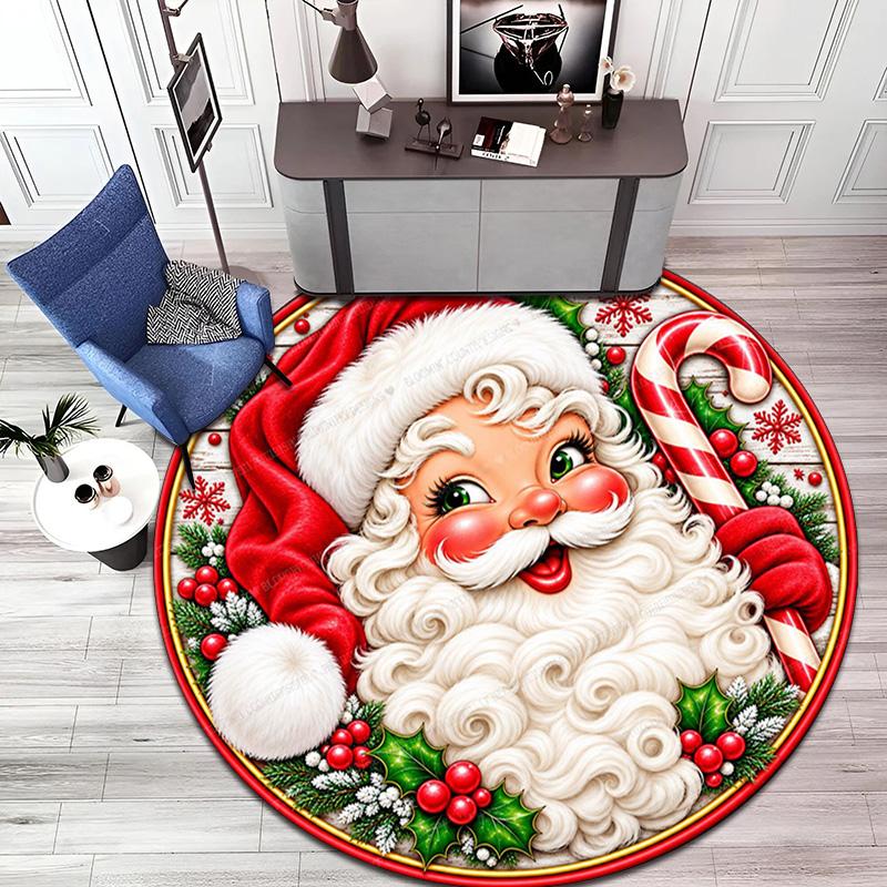 Cute Christmas Day Gift Bell Santa Claus Snowman Christmas Tree round rug Home Soft Decorative Anti slip Chair Mat Carpet Outdoor Floor Mat Carpet 106