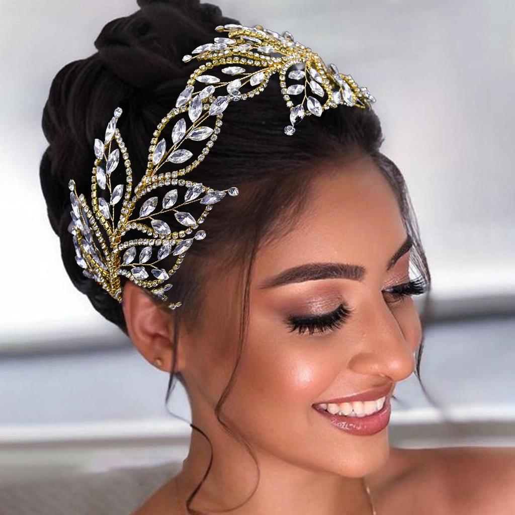 Tiara Nupcial de Folha de Strass - Acessório de Cabelo Tecido à Mão para Casamentos e Eventos, DZ017