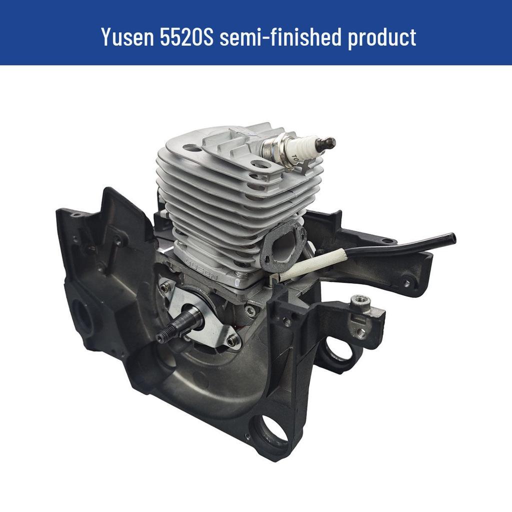 Yusen Chainsaw 5520 Parts: Cylinder, Carburetor, Clutch, Drive Disc, Pull Starter, Ignition Coil, Air Filter.