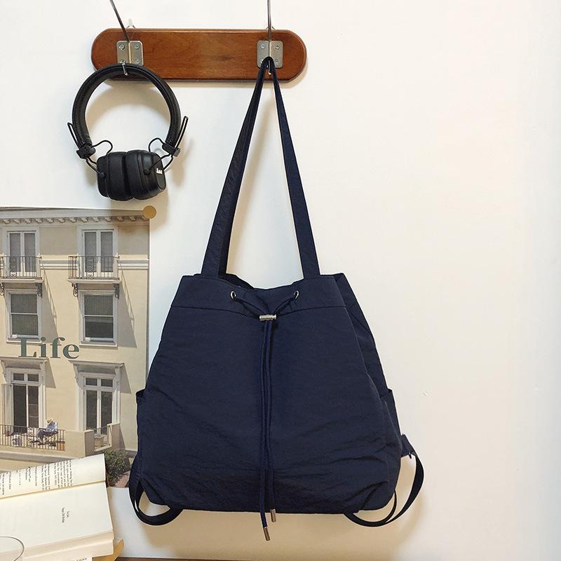 

Casual Nylon Cloth Multi-Purpose Drawstring Backpack Women S Lazy Backpack Large-Capacity Student Schoolbag Shoulder Bag Men тёмно-синий