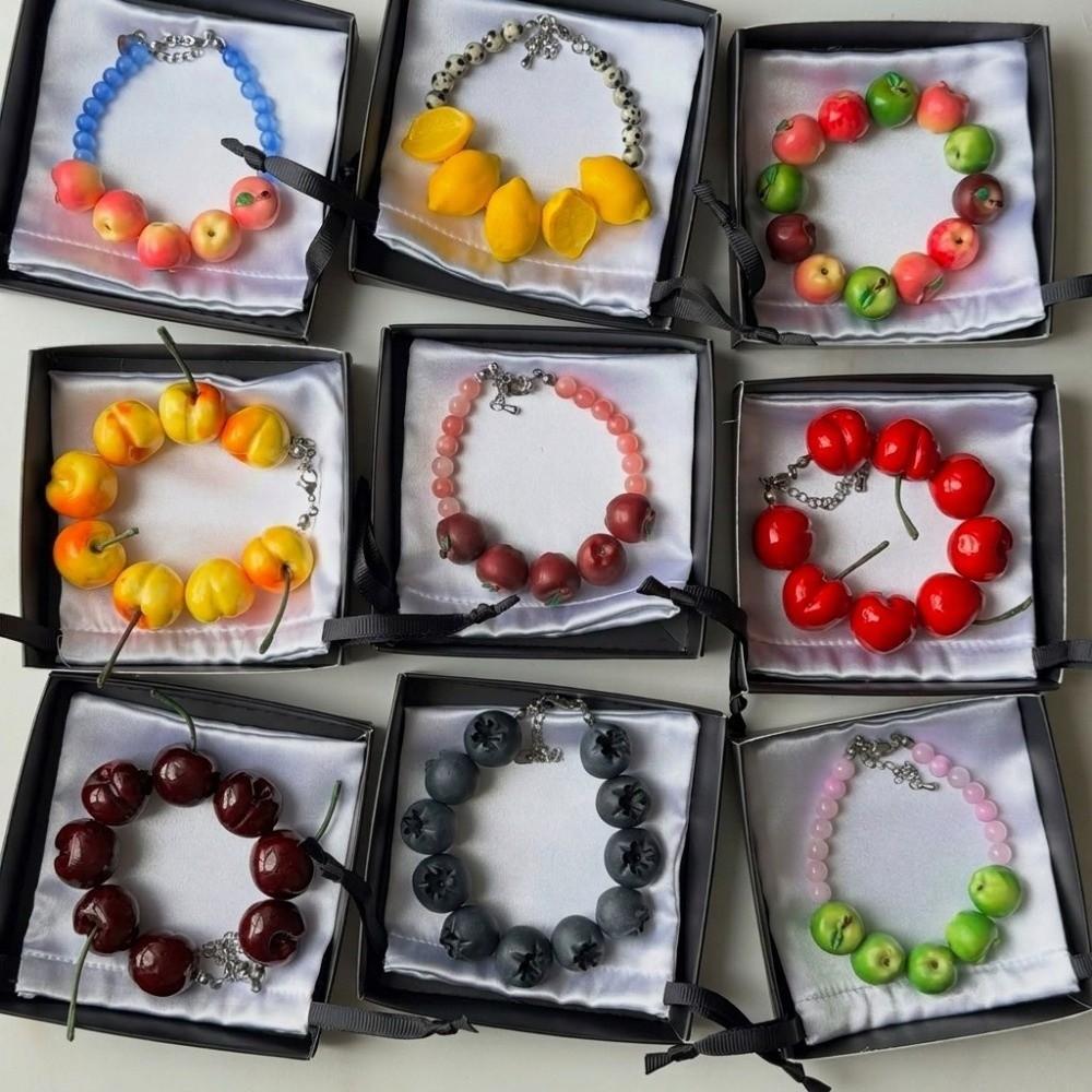 Lemon Bracelets Charm Bracelet for Women Resin Beaded Wrist Jewelry Party Accessory