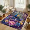 Peacock Floral Theme Soft Crystal Velvet Rug Custom Name & Text Print Non Slip Floor Rug for Bedroom Living Room
