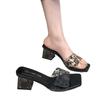 Large size thick-heeled cool slippers for women's outer wear summer new fashion printed open-toed high-heeled slippers