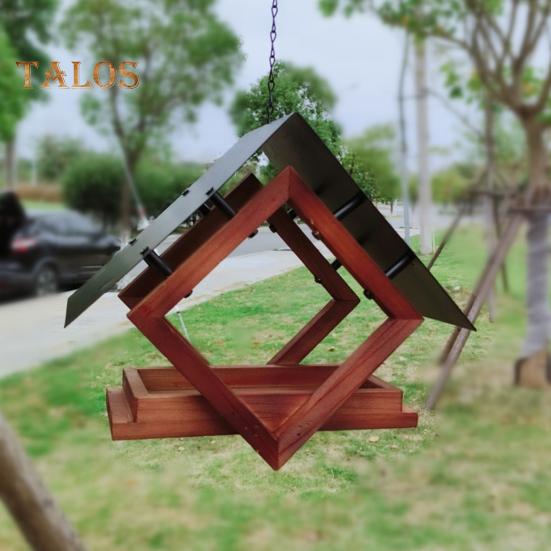 Birds Feeders Outdoor Hanging Wooden Birds Feeder with Weatherproof Metal Roof Wildbird Feeder House for Garden Courtyard Decor