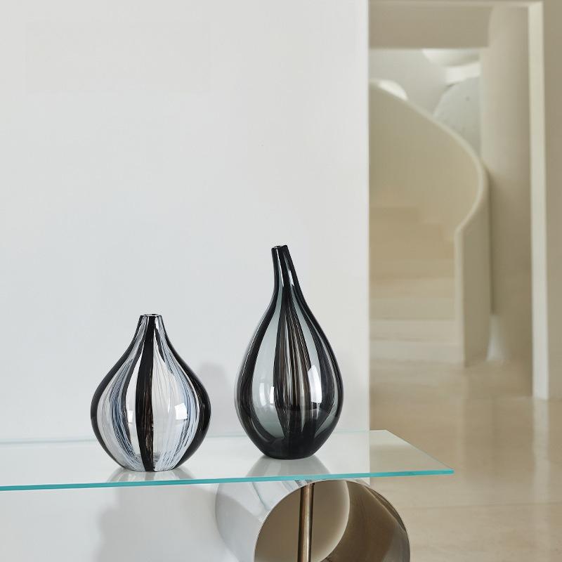 Black White Ink High End Big Belly Small Mouth Glass Vase Home Decor Living Room Flower Vase