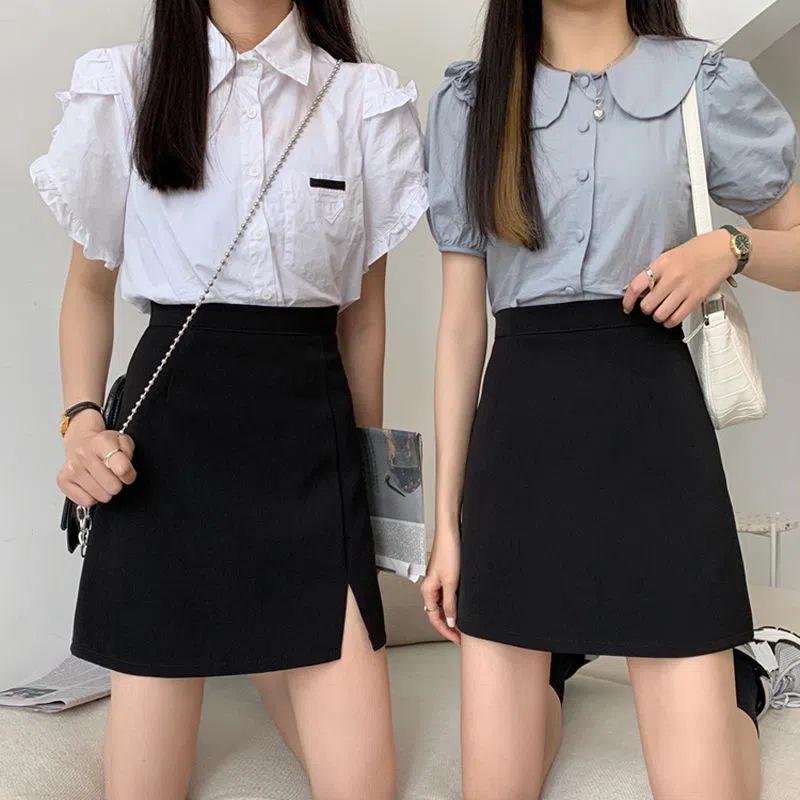 

Women s High-Waist Black Midi Skirt - Slimming A-Line with Slit Extra Small