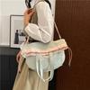 Contrasting Color Casual Handbag Large Capacity Folding Bucket Bag Small Fresh Drawstring Bundle Single Shoulder Women's Bag