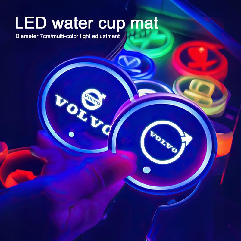LED Car Emblem Water Cup Pad Rechargeable Coaster For Volvo Xc60 XC40 EX40 Xc90 S60 S90 EX30 V40 V60 V50 V90 S80 C40 V70 XC70