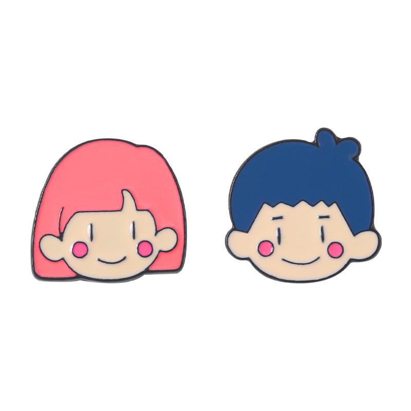 Couple Playful Doll Head Alloy Pins Set Creative Decorative Brooches For Stylish Boys Girls And