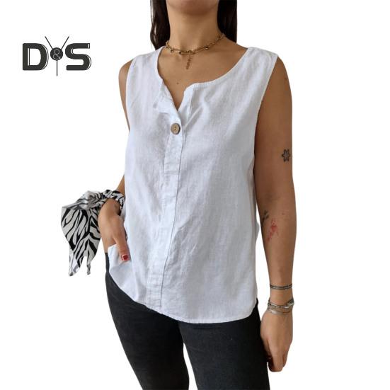 

Женский жилет без рукавов с пуговицами, повседневные топы из хлопка и льна, легкие дышащие топы S белый