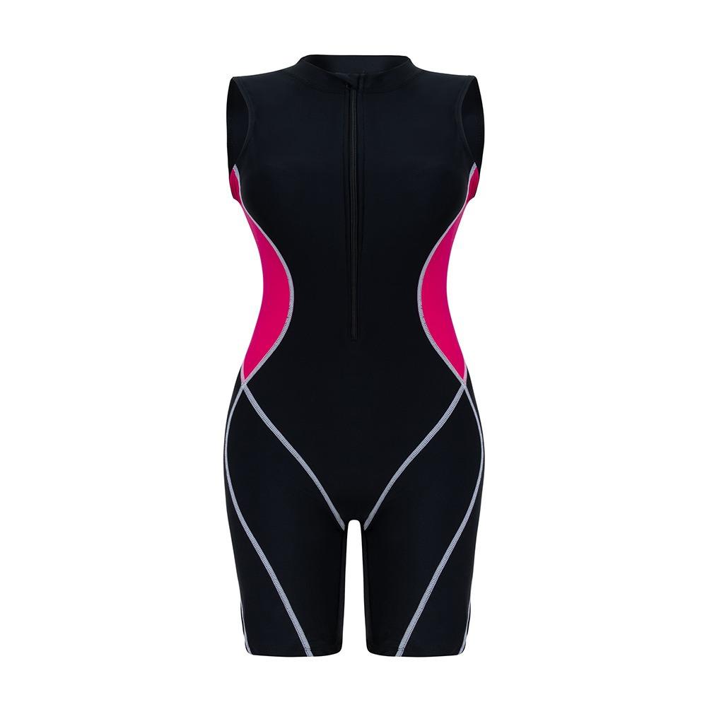 European and American One-piece Sports Swimsuit Women's Zipper Sunscreen Surf Suit Flat-angle Jellyfish Suit Swimsuit Wetsuit
