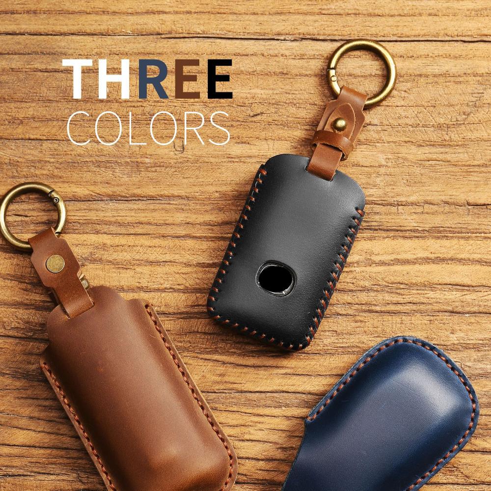 Genuine Leather Key Case Compatible for Mazda, Car Key Protector Japanese Auto Decoration Accessories, Fits 3 & 4 Button Keys