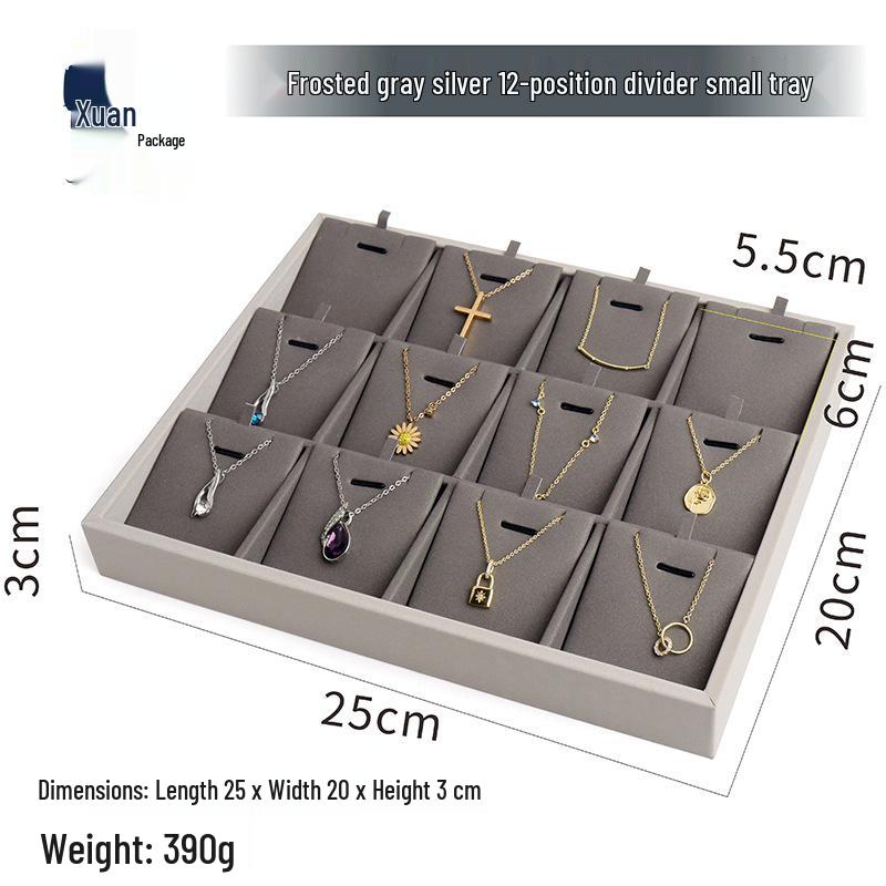 Frosted Grey Silver Pendant Display Tray - 24 Pairs, Small PU Storage Stand