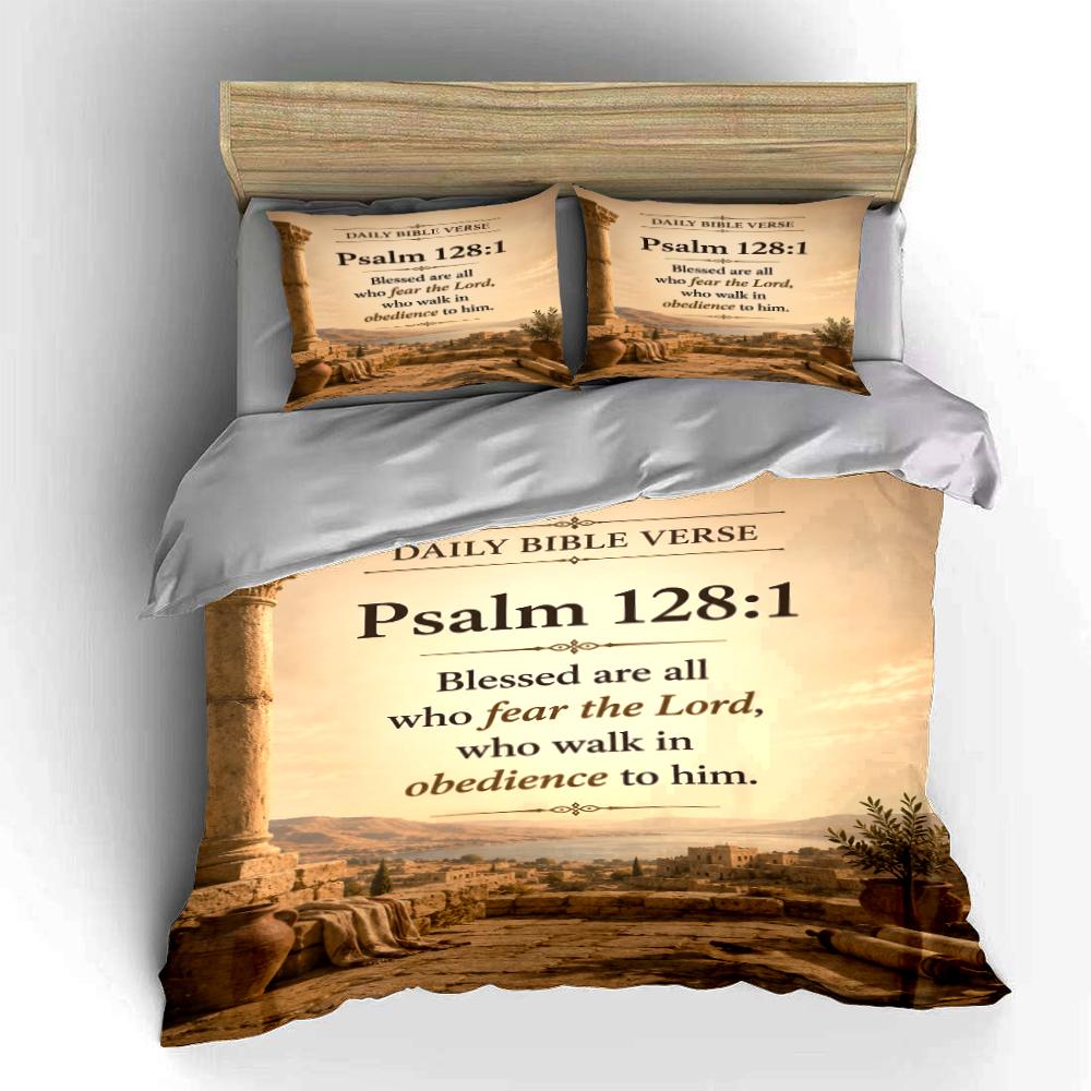Psalm 128:1 Daily Bible Verse Bedding Set Bedding Set (1 Duvet Cover, 2 Pillowcases, Duvet Not Included)