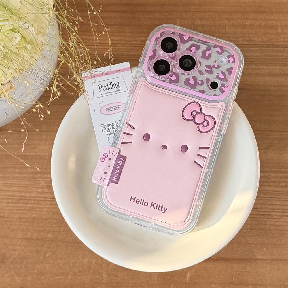 Embossed Leopard Print KT Cat iPhone 14/13 Compatible Drop-Proof Case for Apple 17/16/15 PROMAX