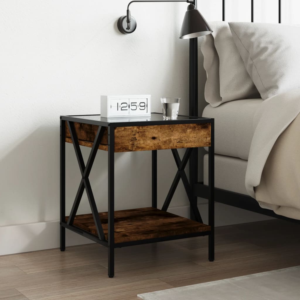 Nightstand with Infinity LED Smoked Oak Finish 40x40x49 cm