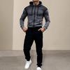 2Pcs/Set Men Sports Suit Drawstring Hooded Long Sleeve Tops Elastic Waist Trousers Set Fitness Outfit Exercise Casual Wear