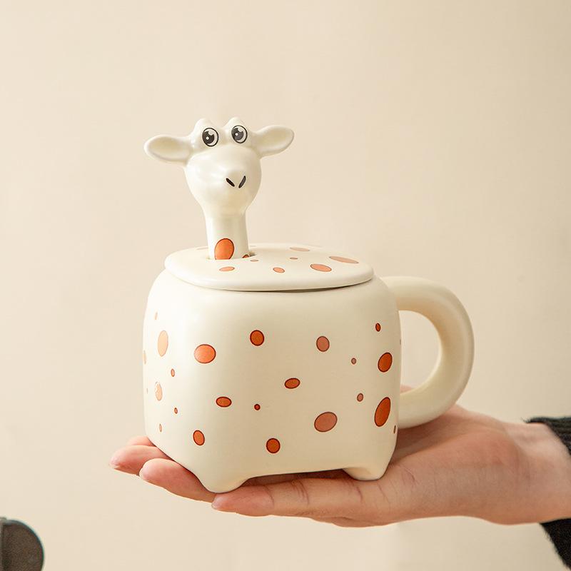 Creative Ceramic Cup Cartoon Giraffe Water Cup In’s Style Household Mug with Lid Large Capacity Coffee Cup