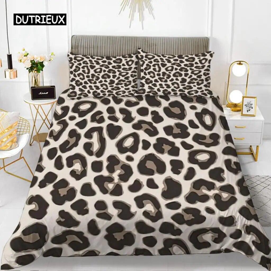 Leopard Print Duvet Cover Set Queen Size Girl Colorful Cheetah Print Bedding Set Polyester Wild Animal Theme Comforter Cover Set  three-piece set