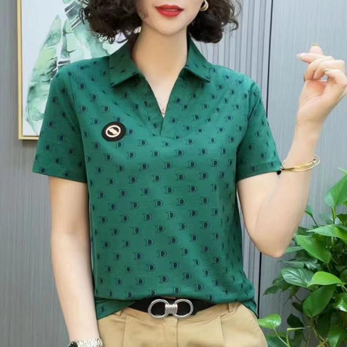 Mom Summer T-shirt Short-sleeved Women's New Lapel Large Size Polo Neckline Shirt Fashionable Top