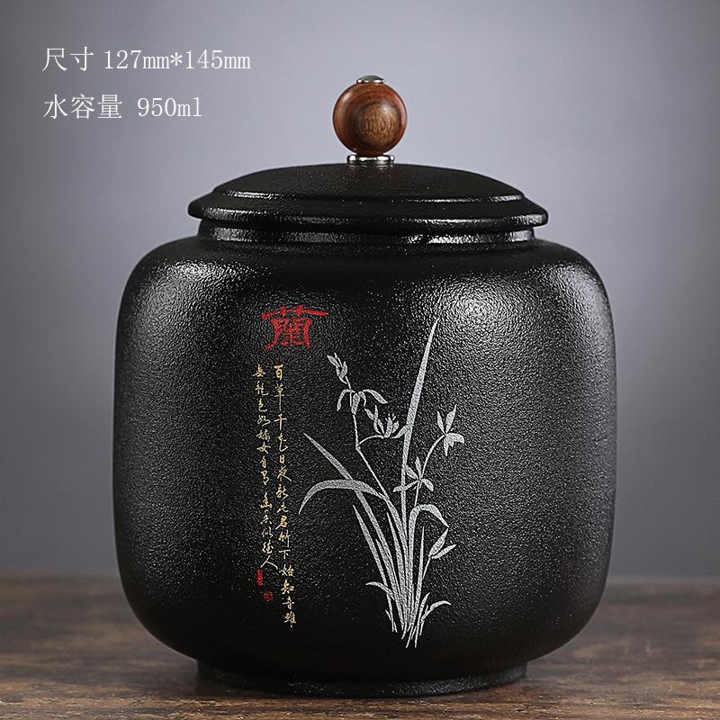 Black Ceramic Sealed Tea Can Gilded Font Porcelain Storage Jar TieHousehold Candy Coffee Bean Sealed Jar Storage Container Can