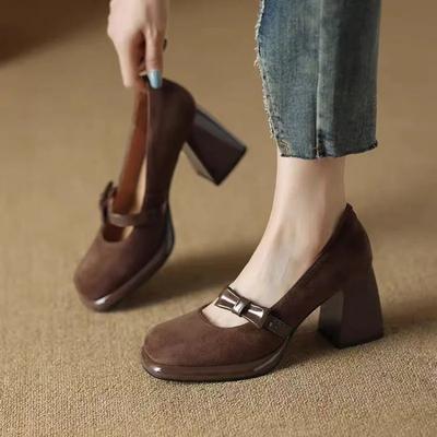 Fashion Shoes Female 2025 Mary Janes Women's High Heels Fashion Dress Pumps Women Solid Round Toe Chunky Heels Slip On Shoes Women
