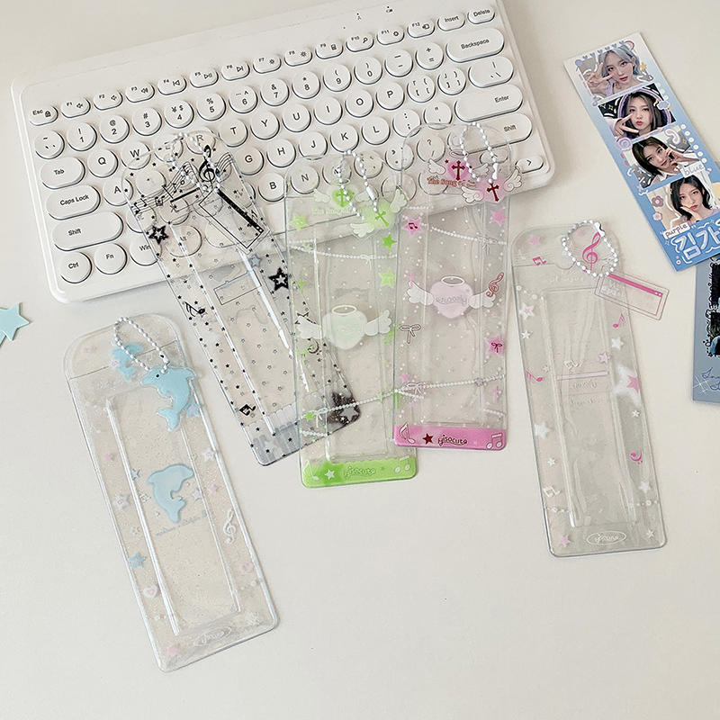 Girls Transparent Glitter Photo Card Holder Student Cartoon Star Design Long Style Photo Booth Strip Display Sleeves