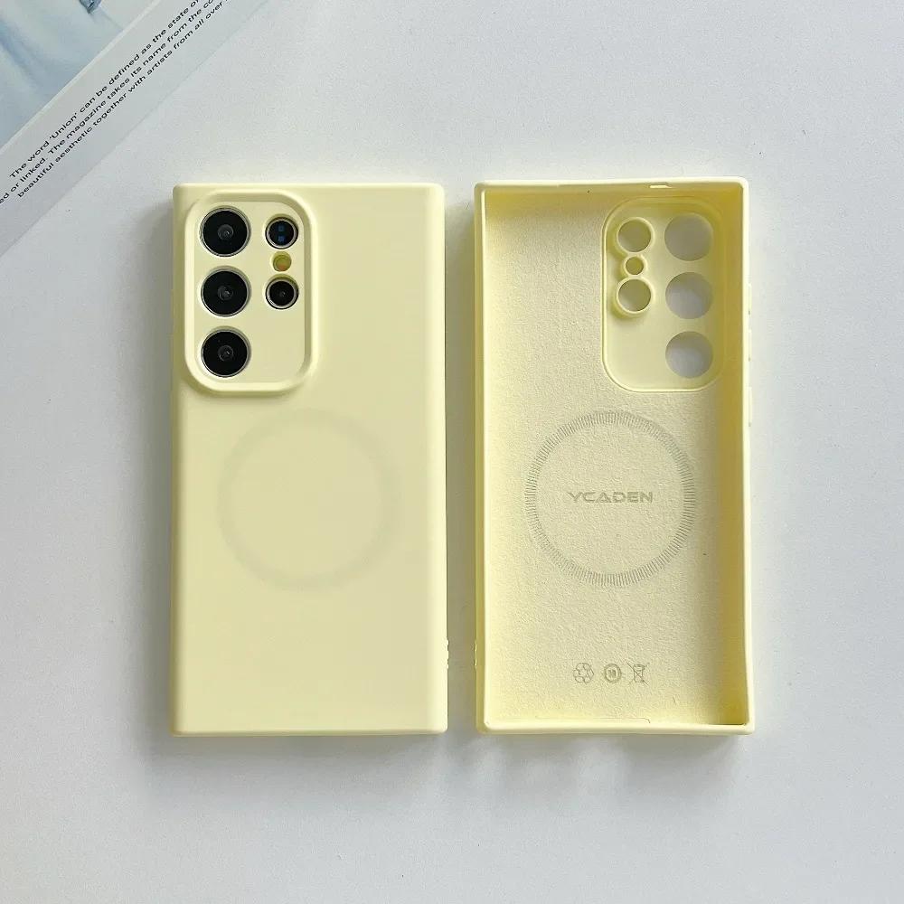 

Для MagSafe Магнитный Силиконовый Чехол для Телефона для Samsung Galaxy S25 S24 Ultra S23 Plus S22+ Защита Камеры Ударопрочная Задняя Крышка Galaxy S25 Ultra