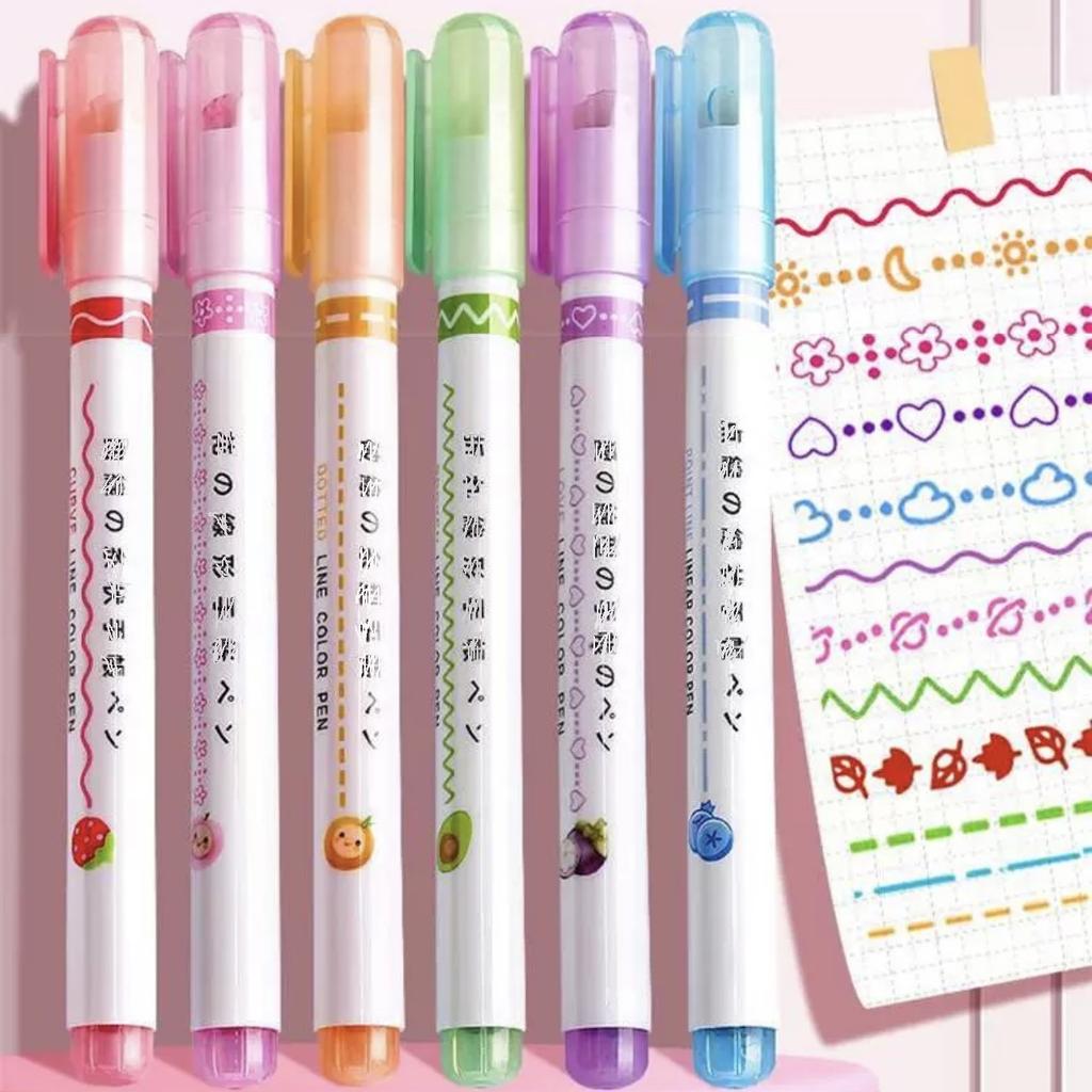 6Pcs Colored Curve Highlighter Pens Set 6 Shapes Roller Tip Marker for Journaling School Supplies