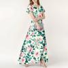 Women's Summer Casual Fashion Floral Print Dress V Neck Short Sleeve Dress
