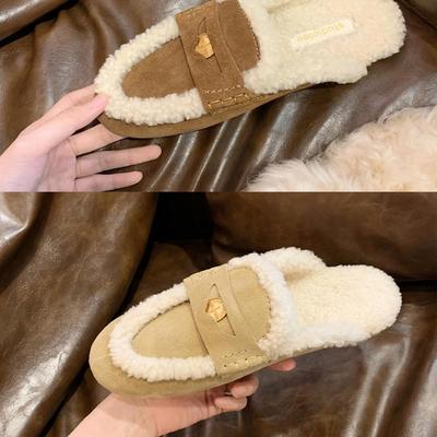 Grape Mother Studiolee Warm Huhu Bag Head Half Drag One Pedal Velvet Gold Coin Warm Fluffy Slippers Female Winter