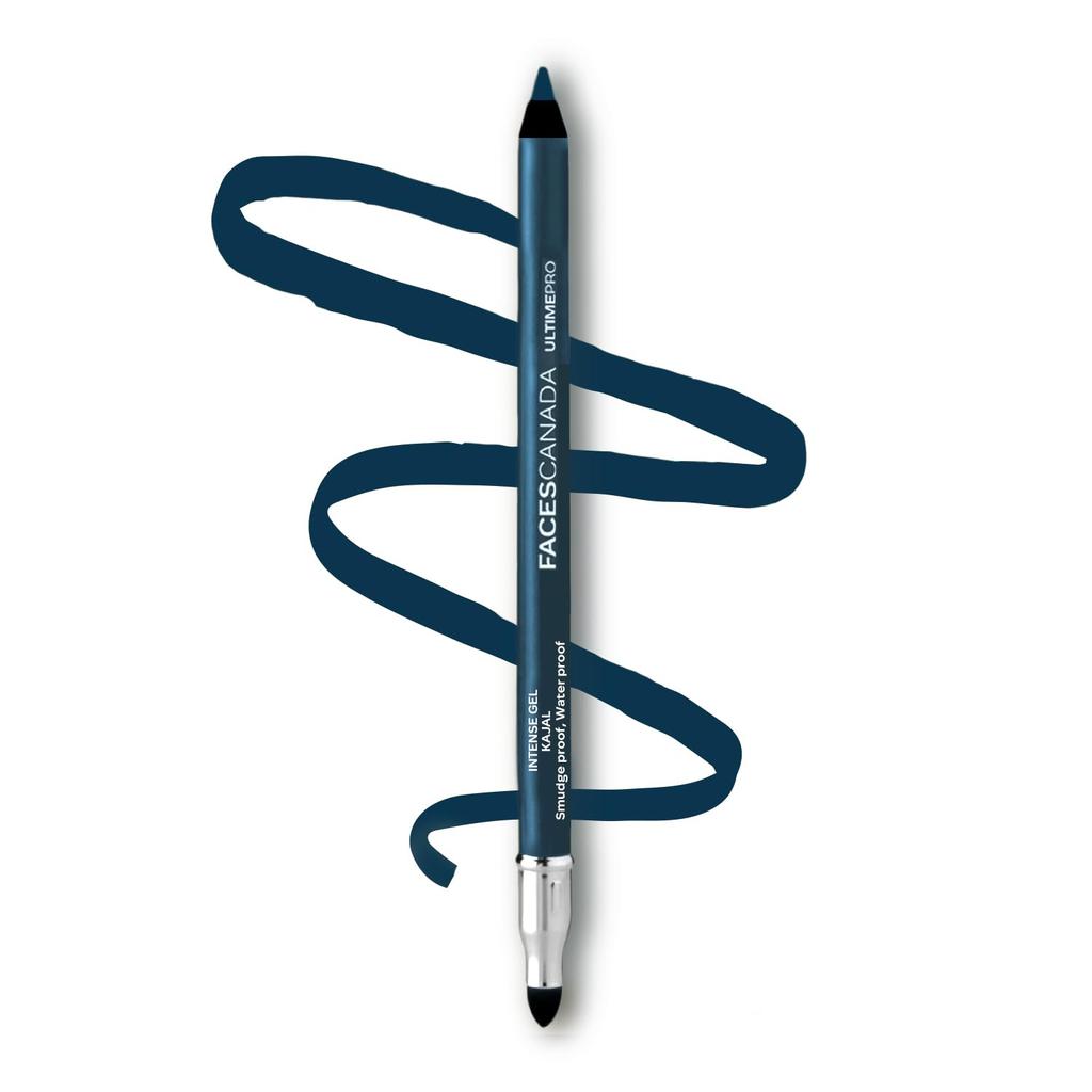 FACES CANADA Ultime Pro Intense Gel Kajal With Smudger & Sharpener - Blue, 1.2 g | 24 Hr Long Stay | Waterproof & Smudgeproof | One Swipe Smooth Ap