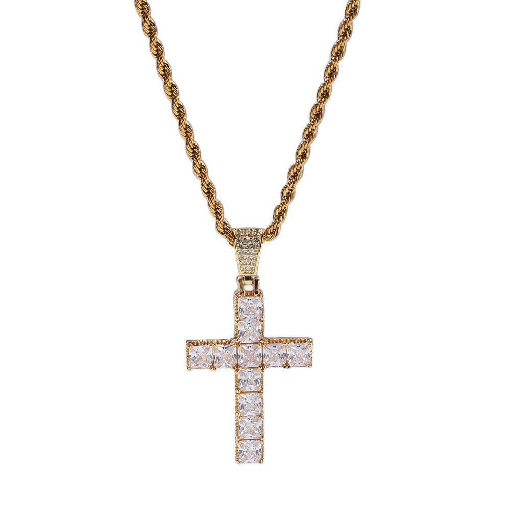 Hip Hop Square Zircon Cross Necklace Punk Personality Male and Female Couple Pendant Accessories