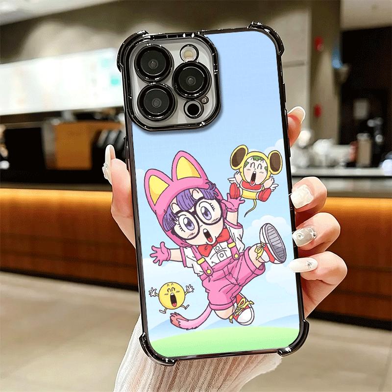 Arale S-Slump Anime Plating Phone Case For Iphone 16 17 Pro Max Air 16E 14 15 Plus 12 13 Mini Anti-Fall Airabag Cover