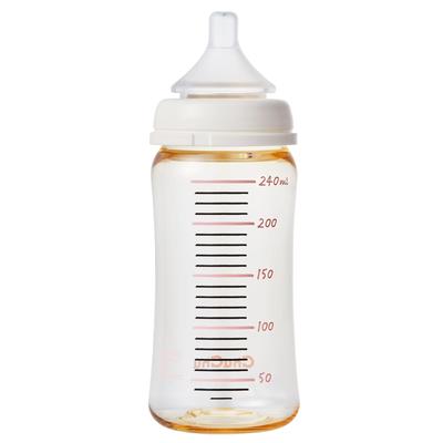 ChuChu Wide Mouth Plastic Baby Bottle 240mL Beige Orange Nipple Made In Japan Newborn Weaning All Ages Multi-Fit