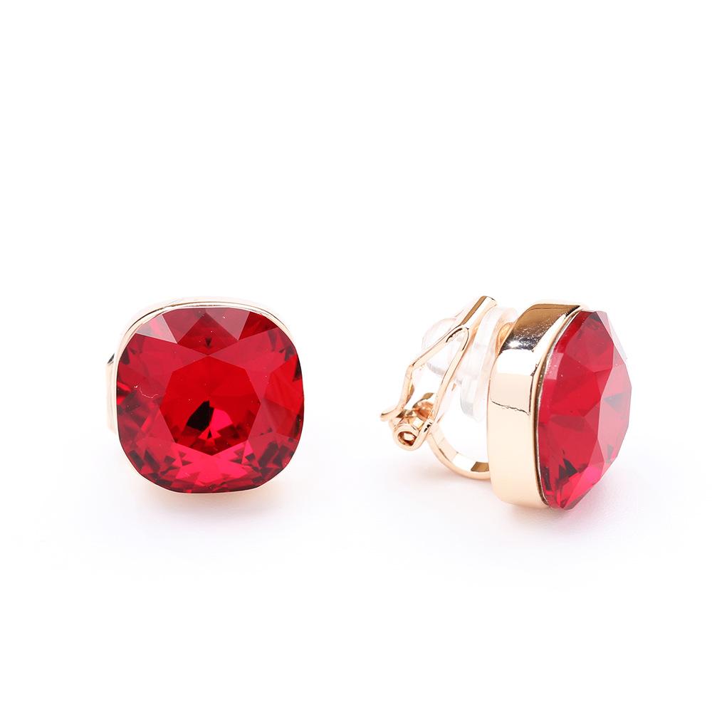European and American personality versatile eight-color princess square crystal earrings, gold-plated fashion without pierced earrings, earrings, wome