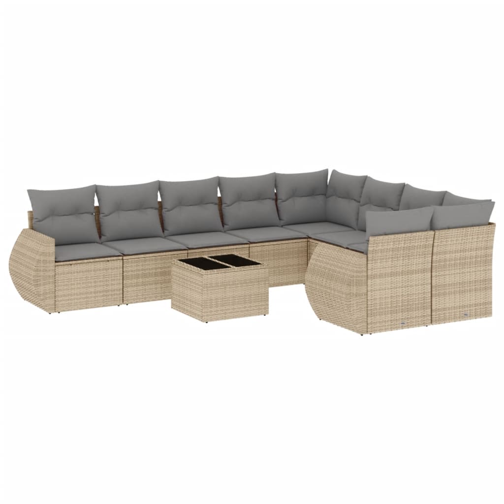 Vidaxl 10-Cz. Garden Furniture Set With Cushions, Beige, Poly Rattan