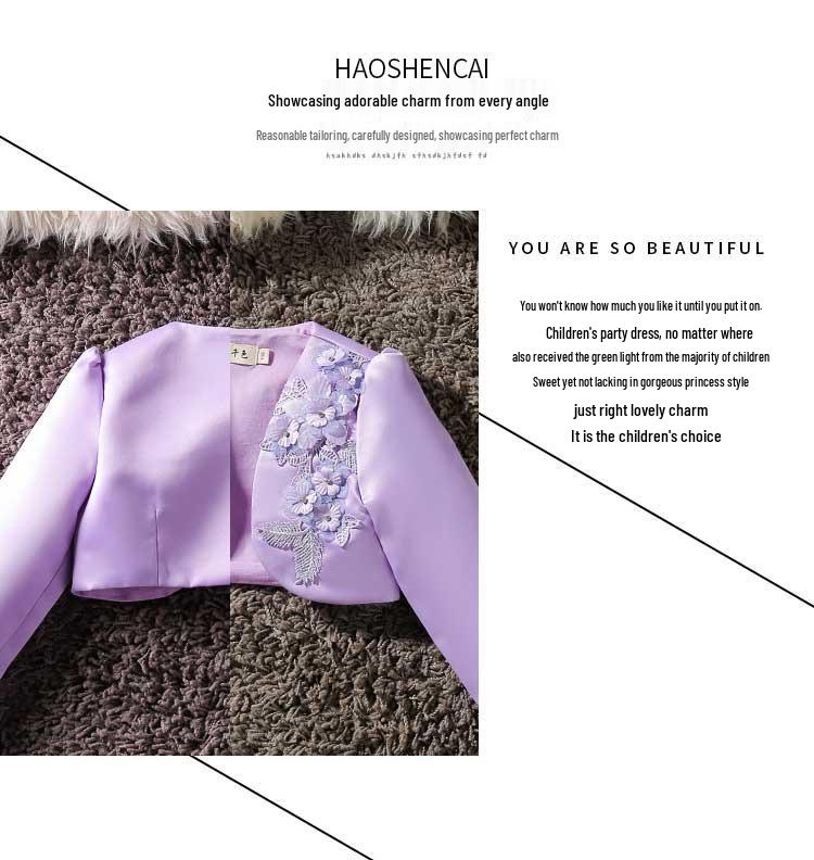 Dívčí večerní šaty s dlouhým rukávem, šál a sako pro družičku nebo princeznovský kostým