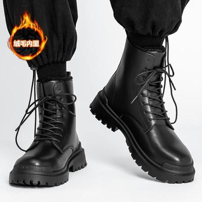 Ins Tide British Wind Locomotive Leather Boots Raw Winter Wear Velvet Thermal Cotton Leather Shoes High Waist Martin Boots