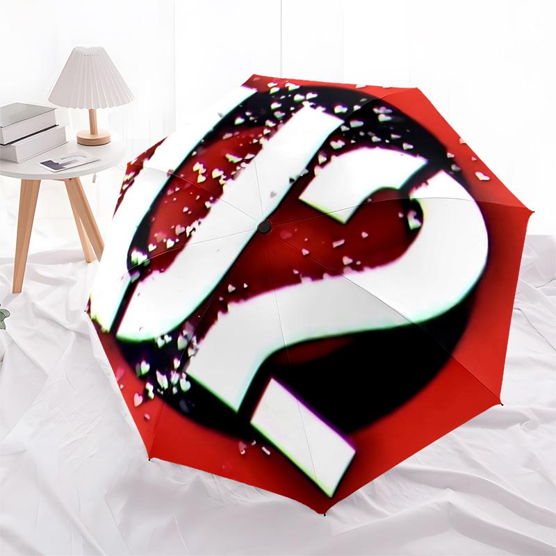 1pc U2 Music Band [Automatic Folding Umbrella] Durable Iron Frame & Rod, Portable Folding, All Seasons, Home Travel Outdoor, Makes a Great Holiday Gif