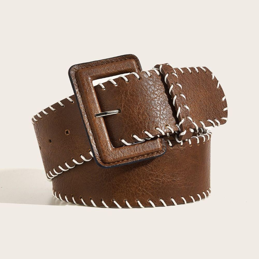 Retro PU Leather Waistband Harajuku Western Cowboy Belt Personality Vintage Wide Belt Women