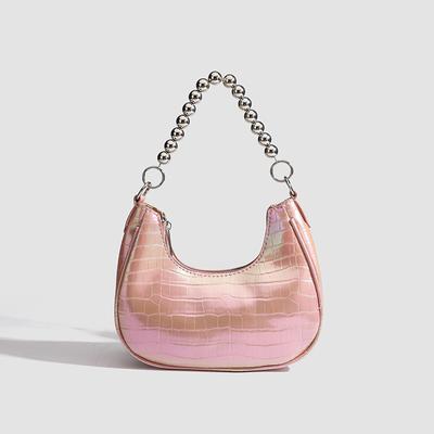 Sac à bandoulière en forme de croissant pour femme, design de niche, mode automne, motif crocodile et perles, sous les bras