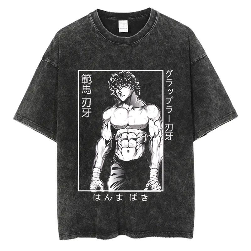 Anime Baki Prané tričko Harajuku Léto 100% Bavlna Krátký Rukáv Oversize Trička Vintage Streetwear Baki Hanma Potisk Tričko