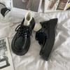 Small leather shoes women's autumn big head single shoes lace-up thick sole