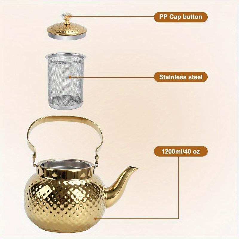 1.2/2L Edelstahl Teekanne mit Sieb Gehämmert Kugel Kessel Haushalt Induktionsherd Teekanne Teekanne