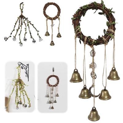 Decoração de Casa Pingente Sino Vintage Decoração Sino de Chave Pendurado na Porta Corda de Porta Varanda Vintage Rattan Bruxa Guirlanda de Jardim Sinos A4F4