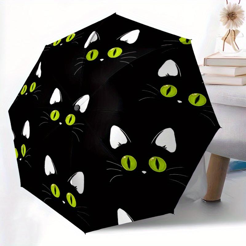 1pc Black Cat Pattern Automatic Open, Sturdy Iron Frame, Compact Folding Design, All-Season Portable Umbrella for Women & Men, Outdoor Umbre