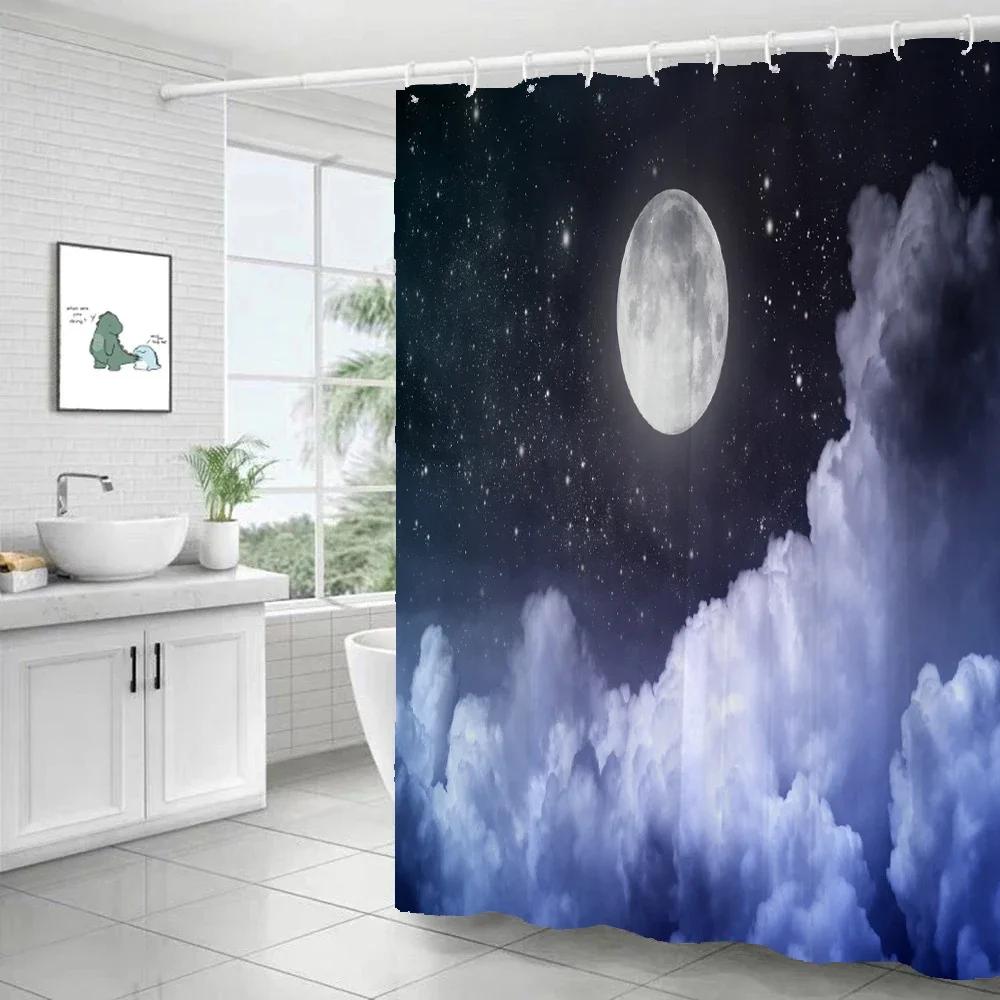 Starry Space Shower Curtain Blue Galaxy Shower Curtains Nebula Waterproof Polyester Fabric for Bathtub Bath Room Decor with Hook